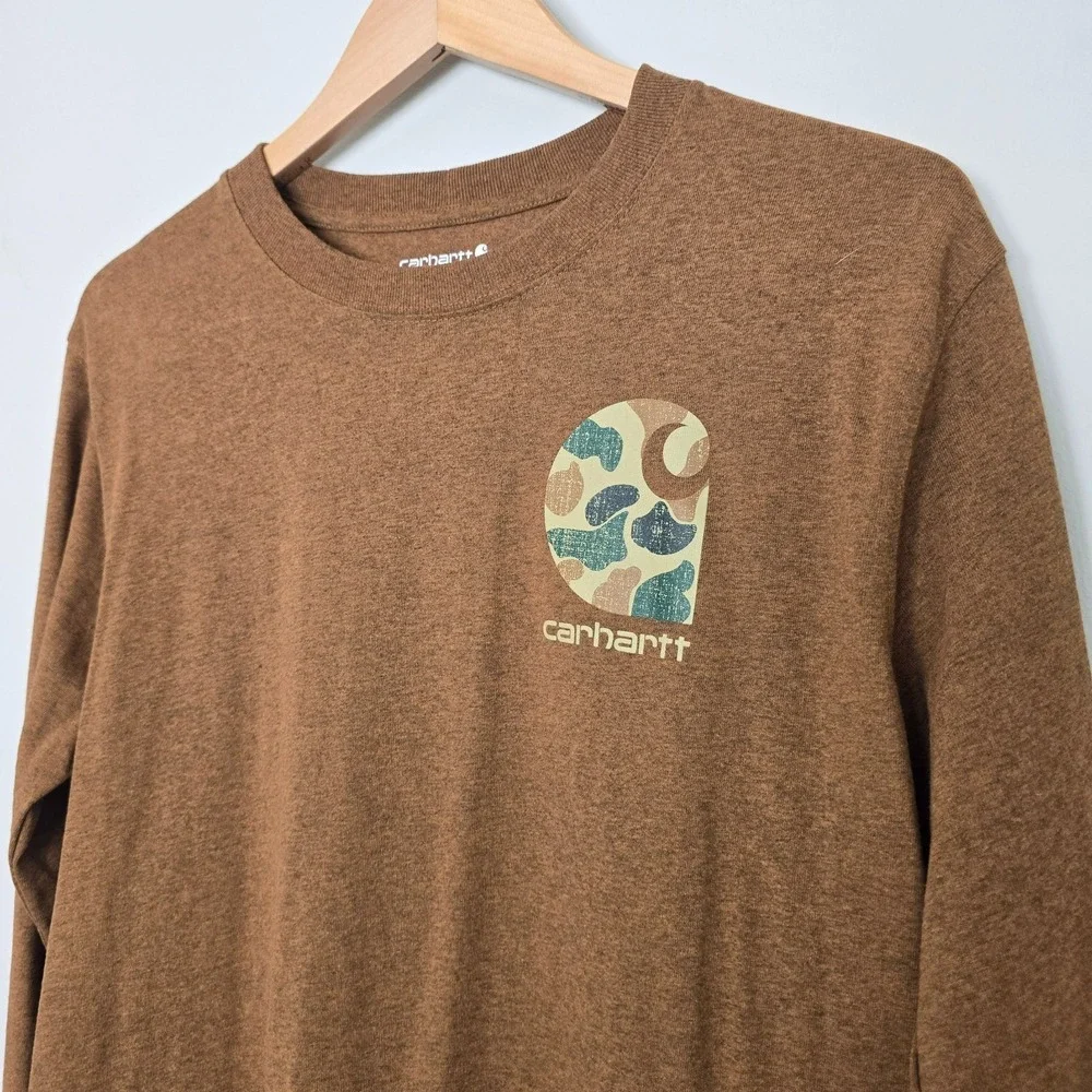 Carhartt Men Workwear Heavyweight Long Sleeve Camo Logo Graphic Tee Sz M Utility - Picture 3 of 9